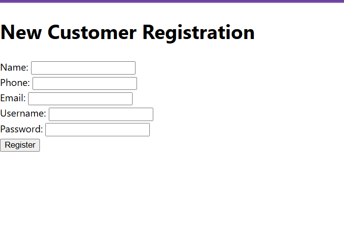Customer Registration Page Screenshot