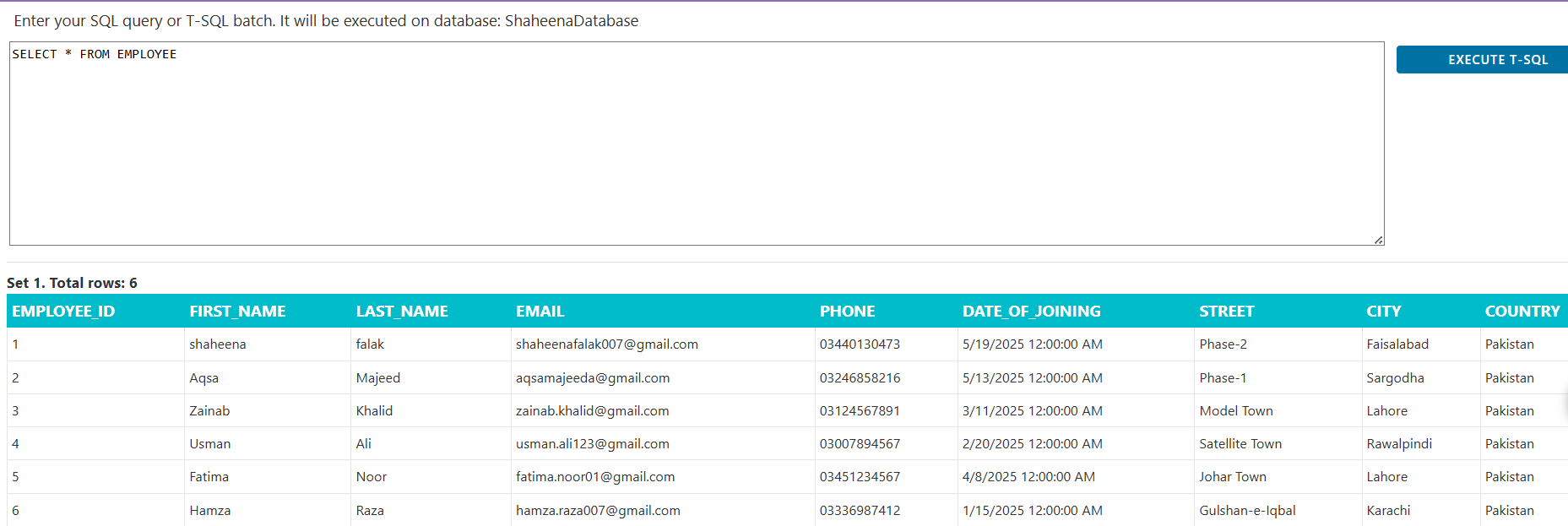Database in somee