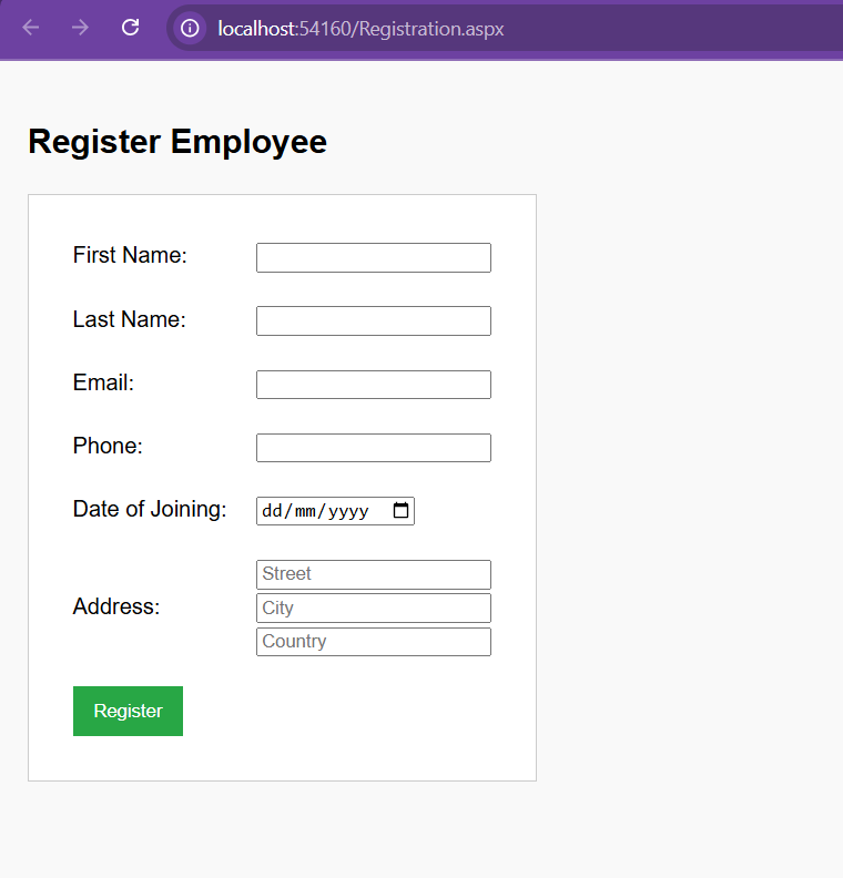 Customer Registration Page